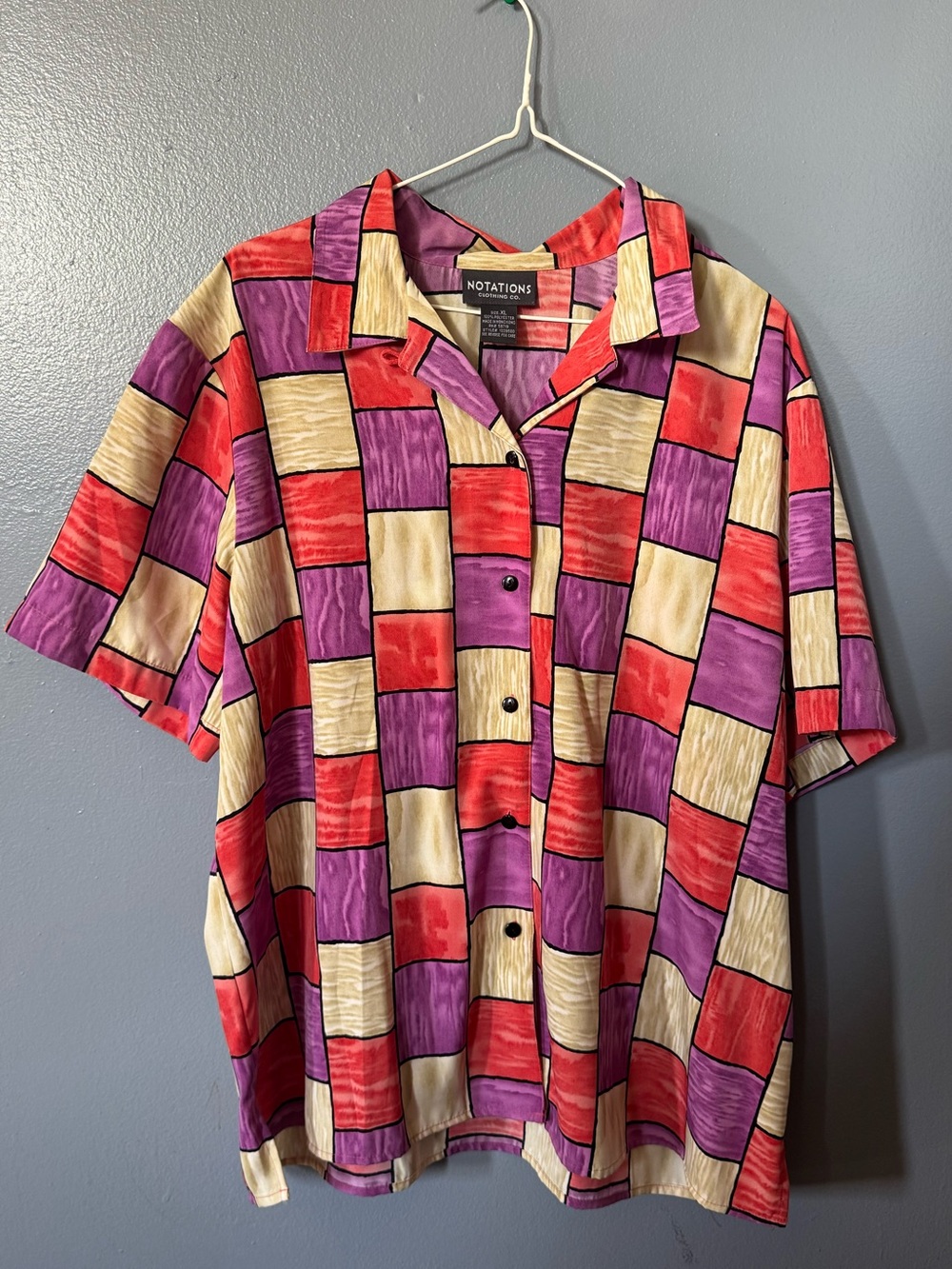 Notations women's Short-Sleeve Checkerboard Shirt in Red, Purple & Cream